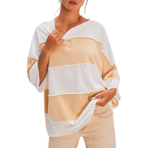 NWT Free People We The Free Maddie Ivory Combo Oversized T-Shirt - Picture 1 of 8